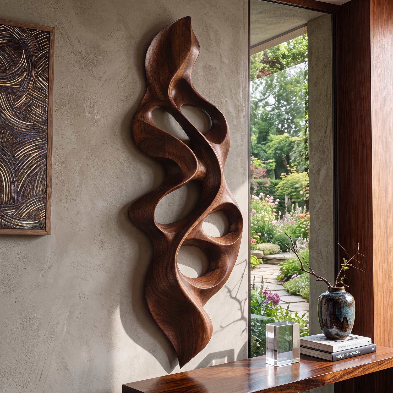 Wall Sculpture Vertical Flame with Organic Carved Openings