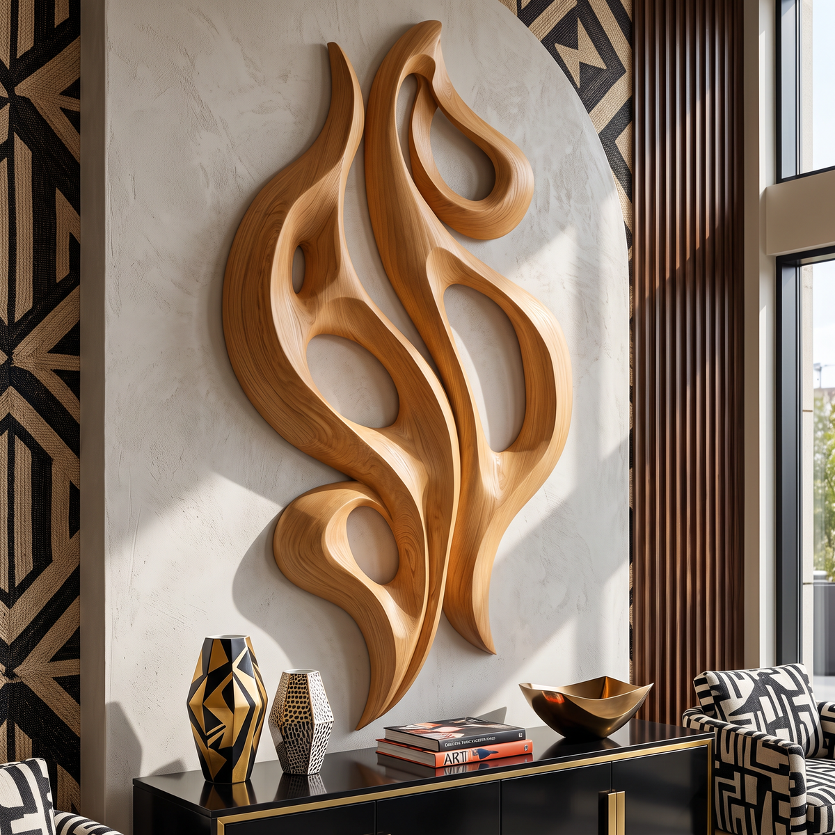 Wall Sculpture Dancing Flame with Sculptural Open Forms