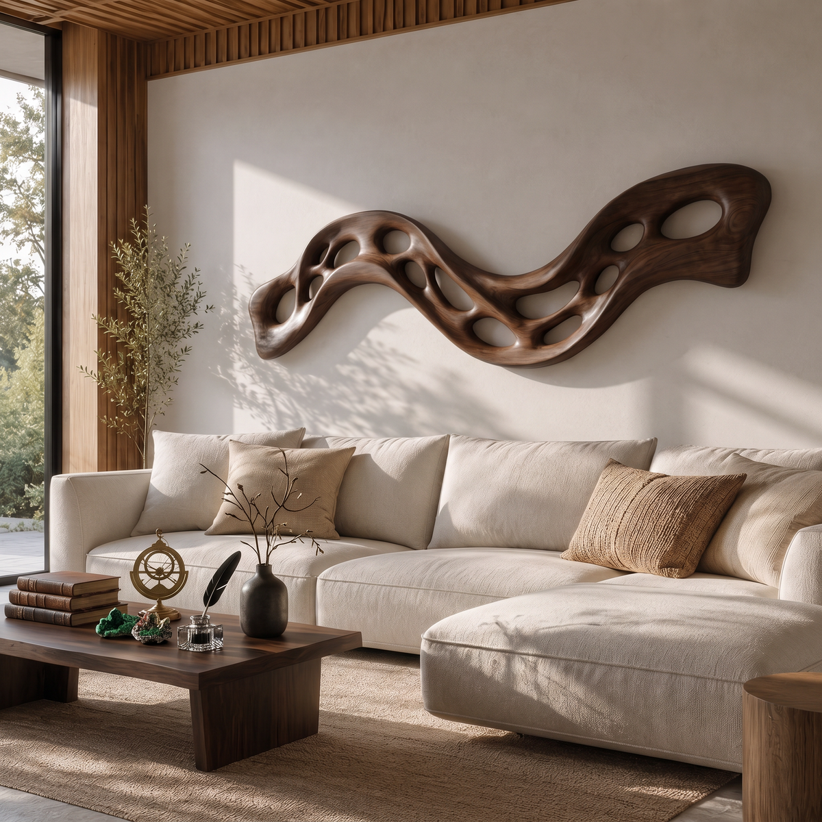 Wall Sculpture Flowing Ribbon with Organic Carved Openings