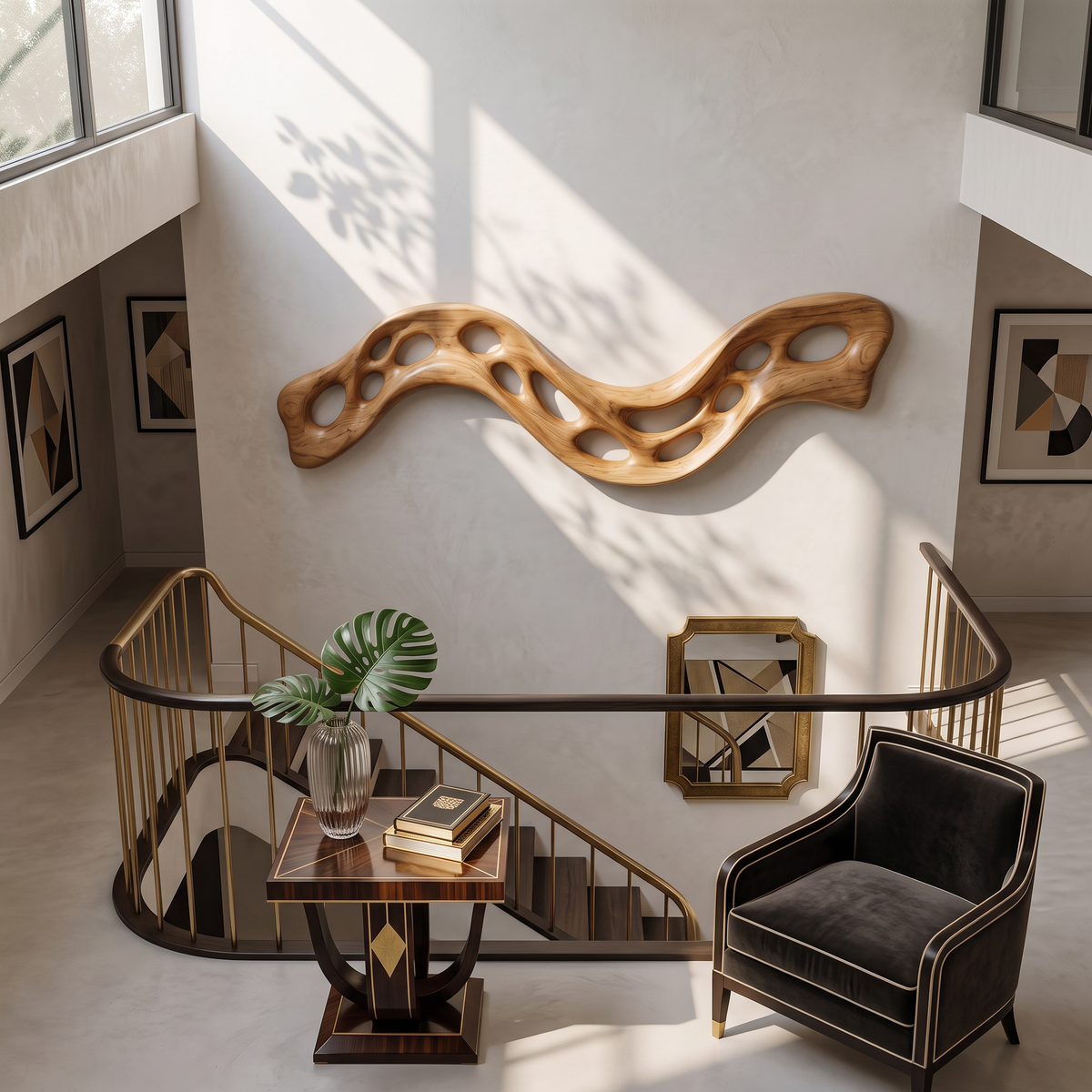 Wall Sculpture Flowing Ribbon with Organic Carved Openings