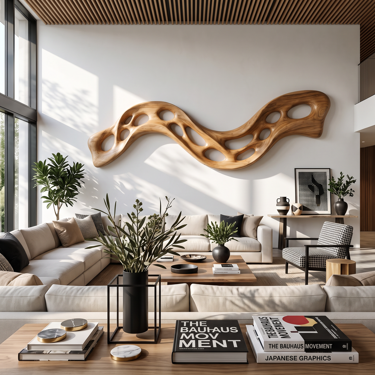 Wall Sculpture Flowing Ribbon with Organic Carved Openings
