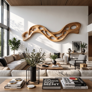 Wall Sculpture Flowing Ribbon with Organic Carved Openings