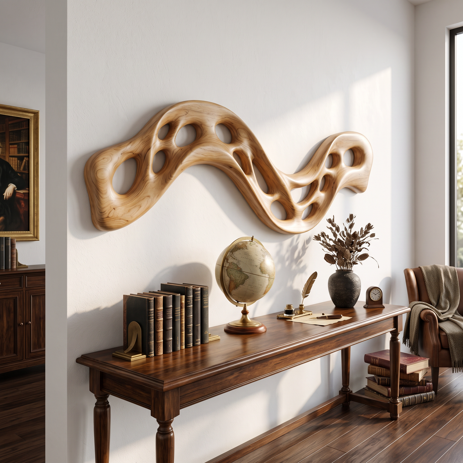 Wall Sculpture Flowing Ribbon with Organic Carved Openings