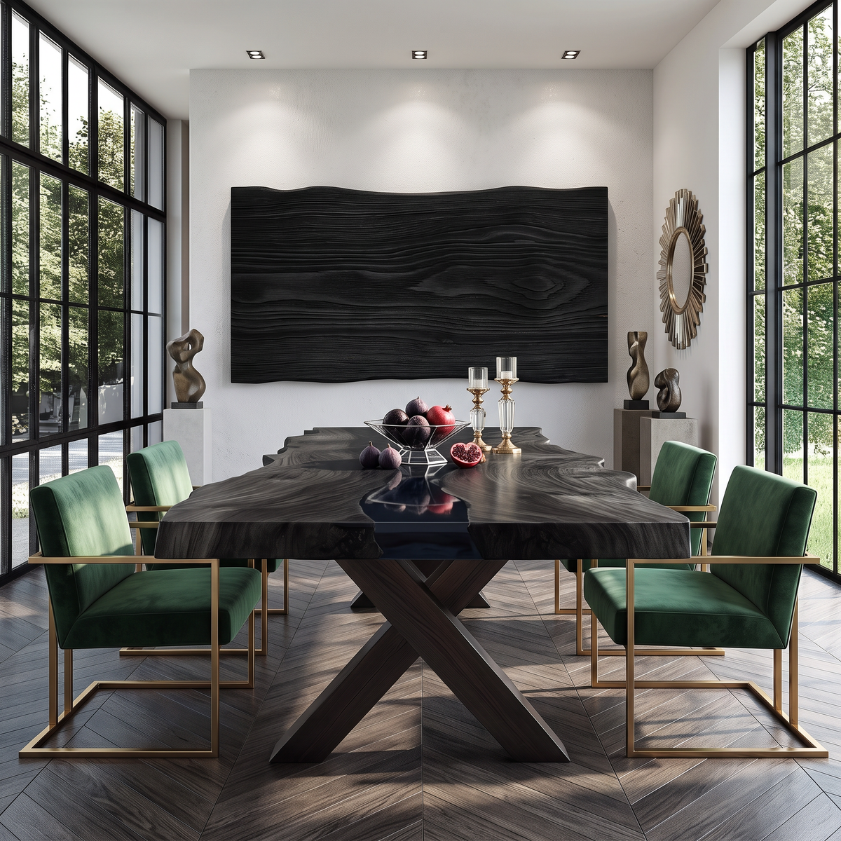 Dining Table with X-Shaped Base and Live Edge Solid Wood Top