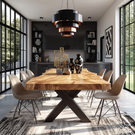Dining Table with X-Shaped Base and Live Edge Solid Wood Top