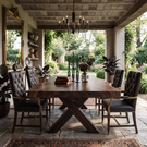 Dining Table with X-Shaped Base and Live Edge Solid Wood Top