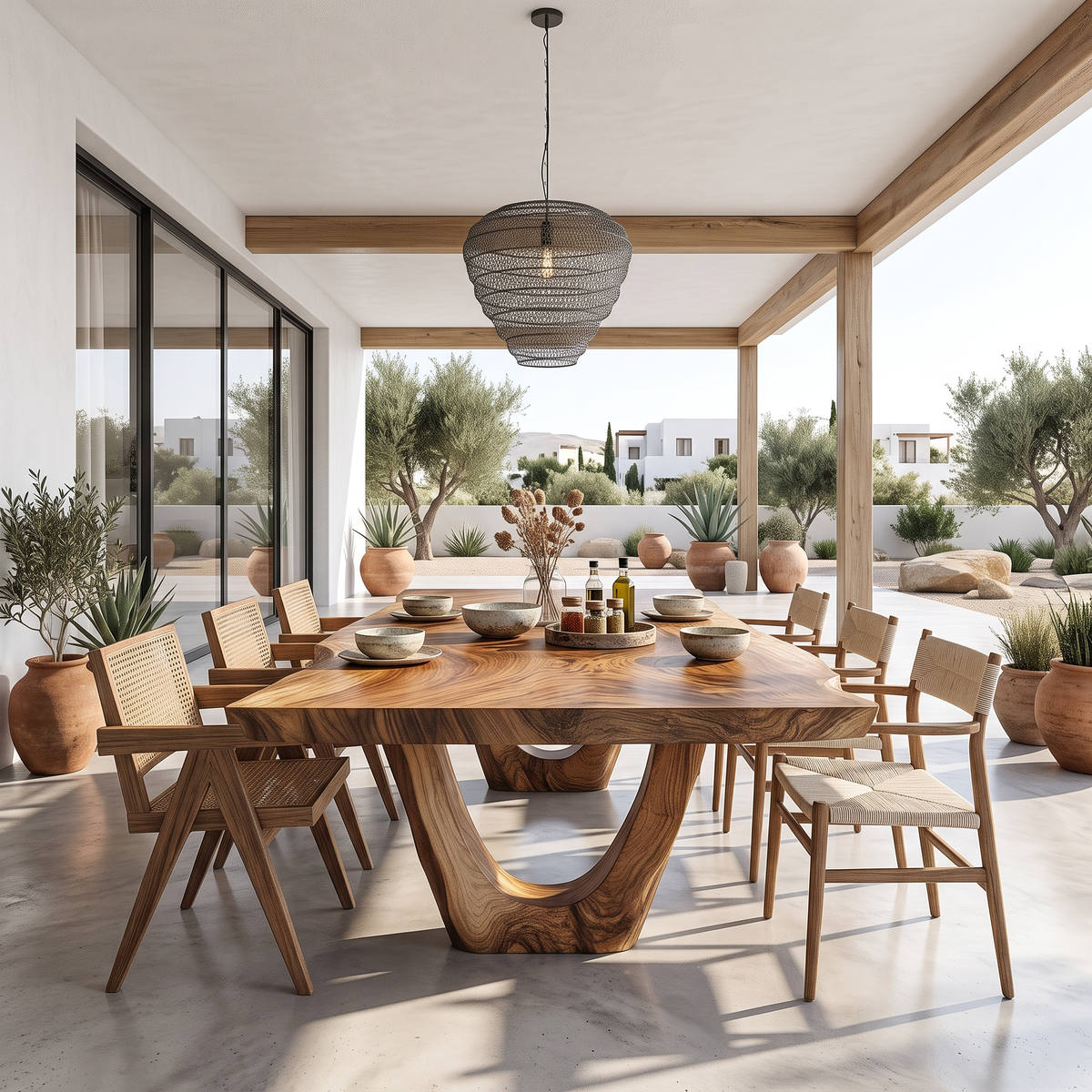 Dining Table with Sculptural U-Shaped Base and Organic Solid Wood Top