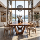 Dining Table with Sculptural U-Shaped Base and Organic Solid Wood Top