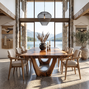 Dining Table with Sculptural U-Shaped Base and Organic Solid Wood Top