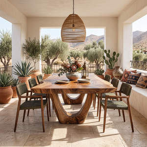 Dining Table with Sculptural U-Shaped Base and Organic Solid Wood Top