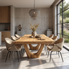 Dining Table with Sculptural U-Shaped Base and Organic Solid Wood Top