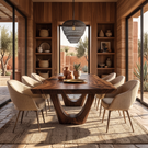 Dining Table with Sculptural U-Shaped Base and Organic Solid Wood Top