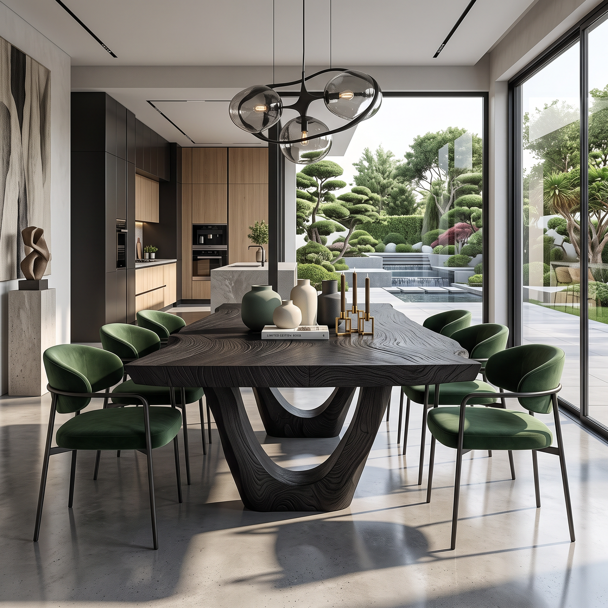 Dining Table with Sculptural U-Shaped Base and Organic Solid Wood Top