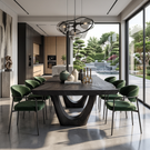 Dining Table with Sculptural U-Shaped Base and Organic Solid Wood Top