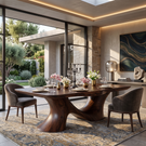Dining Table with Sculptural Twin Curve Base and Organic Solid Wood Top