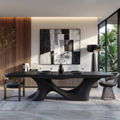 Dining Table with Sculptural Twin Curve Base and Organic Solid Wood Top