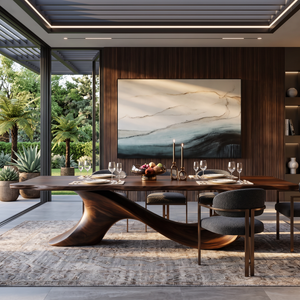Dining Table with Sculptural Wave Base and Organic Solid Wood Top