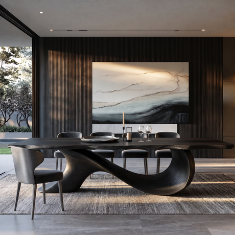 Dining Table with Sculptural Wave Base and Organic Solid Wood Top