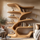 Organic Solid Wood Bookshelf with Tree Branch Inspired Sculptural Shelves