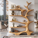Nature Inspired Solid Wood Bookcase with Freeform Tree Shelving