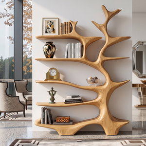 Nature Inspired Solid Wood Bookcase with Freeform Tree Shelving