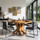 Dining Table with Branching Pedestal Base and Round Solid Wood Top