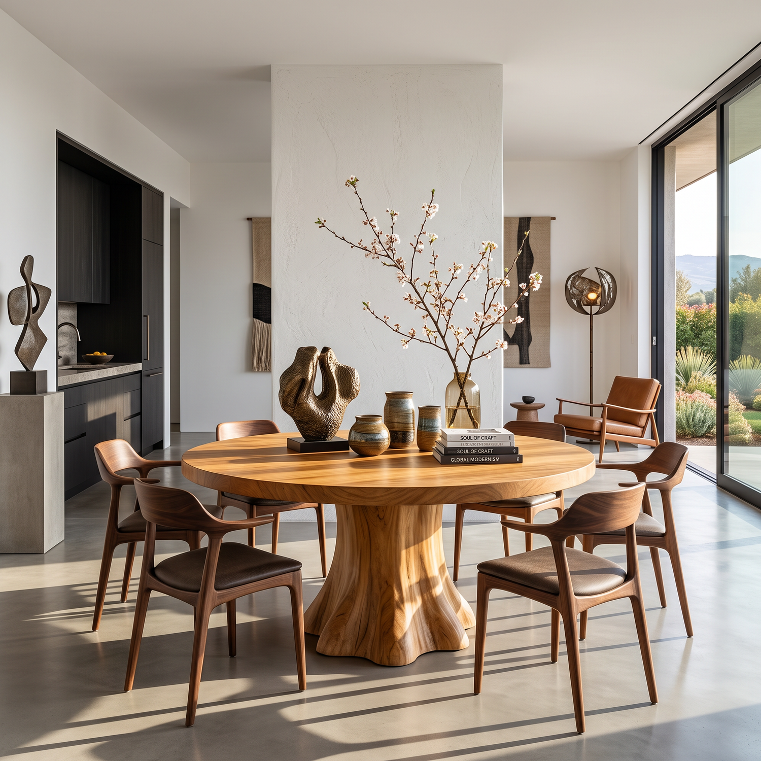 Dining Table with Flared Pedestal Base and Round Solid Wood Top