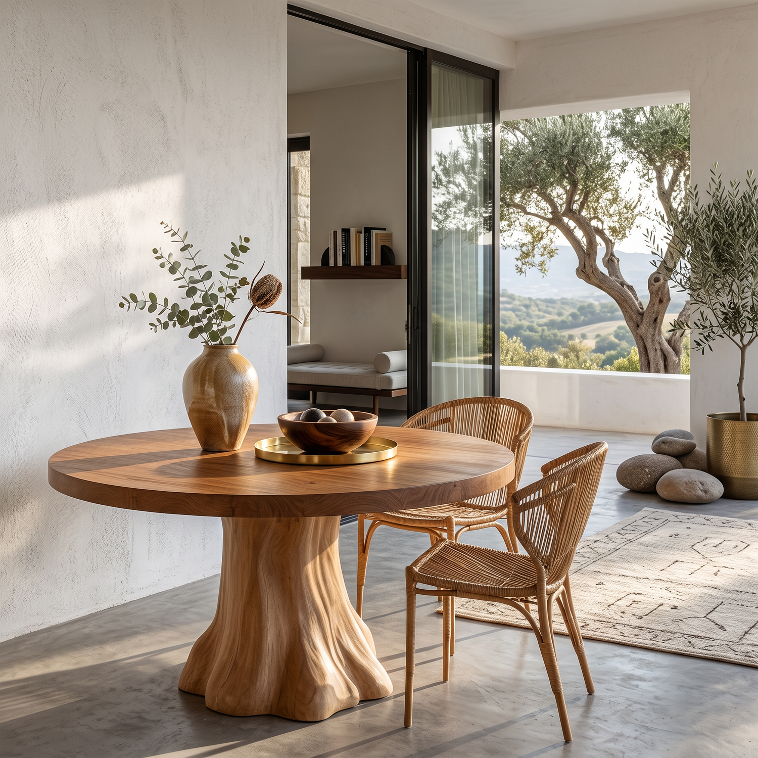 Dining Table with Flared Pedestal Base and Round Solid Wood Top