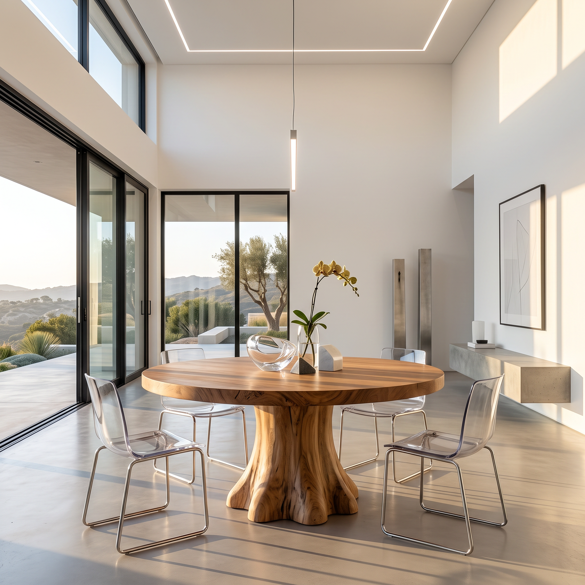 Dining Table with Flared Pedestal Base and Round Solid Wood Top