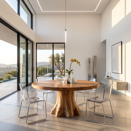 Dining Table with Flared Pedestal Base and Round Solid Wood Top