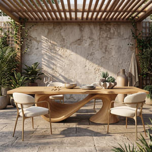 Dining Table with Sweeping Arc Base and Solid Wood Top