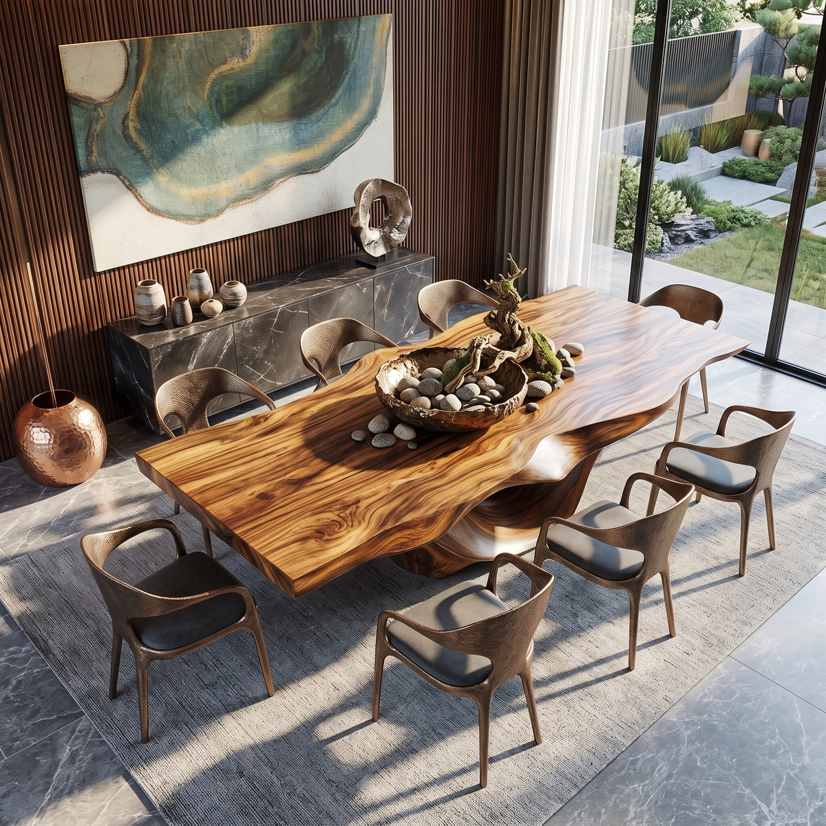 Dining Table with Sculpted Canyon Base and Organic Solid Wood Top