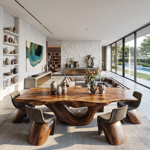 Dining Table with Sculpted Canyon Base and Organic Solid Wood Top