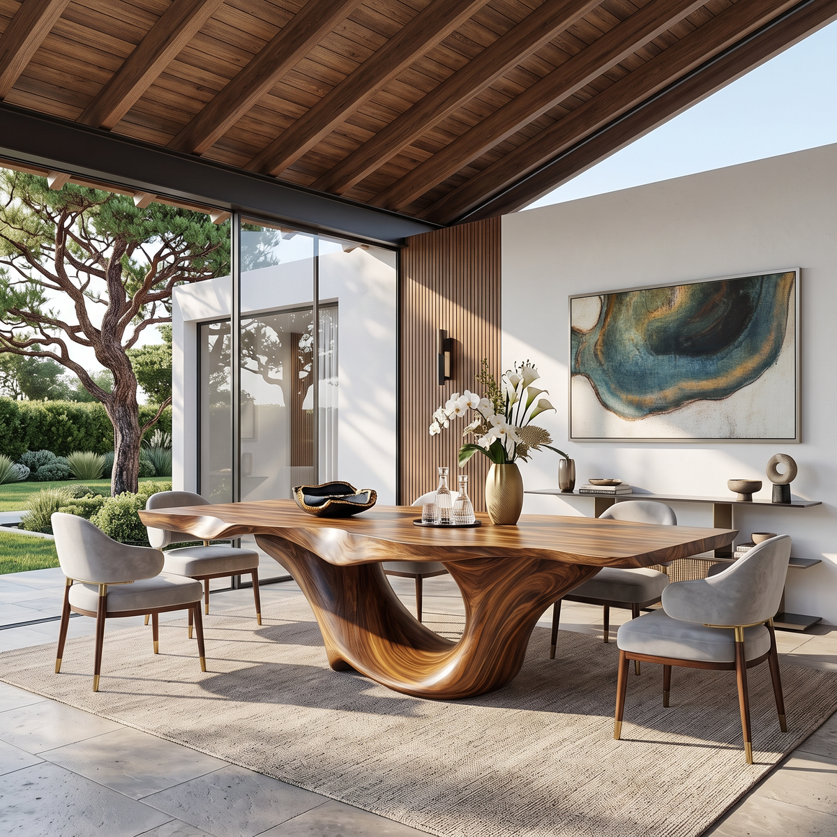 Dining Table with Sculpted Canyon Base and Organic Solid Wood Top