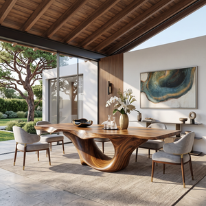 Dining Table with Sculpted Canyon Base and Organic Solid Wood Top