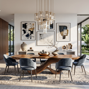 Dining Table with Sculptural Double Loop Base and Solid Wood Top