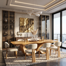 Dining Table with Sculptural Double Loop Base and Solid Wood Top