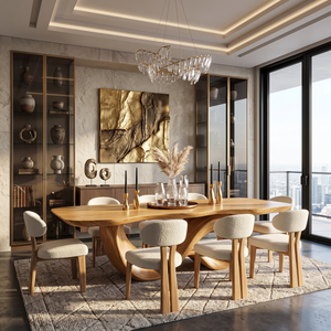 Dining Table with Sculptural Double Loop Base and Solid Wood Top