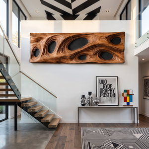 Solid Wood Openwork Wave Panel Wall Sculpture for Modern Interiors