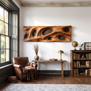 Solid Wood Openwork Wave Panel Wall Sculpture for Modern Interiors