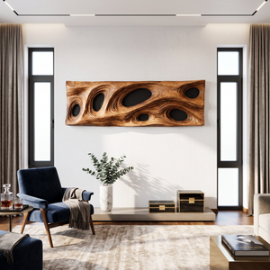 Solid Wood Openwork Wave Panel Wall Sculpture for Modern Interiors