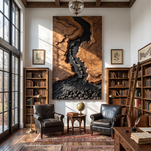 Large Solid Wood River Landscape Wall Sculpture for Modern Living Rooms