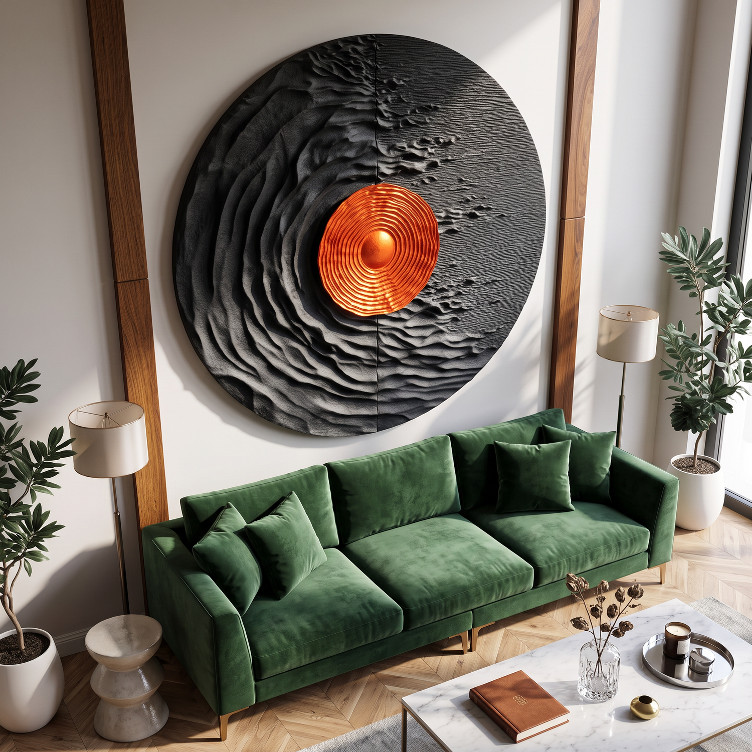 Round Solid Wood Wall Art with Solar Vortex and Textured Relief