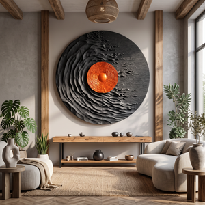 Round Solid Wood Wall Art with Solar Vortex and Textured Relief