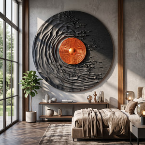 Round Solid Wood Wall Art with Solar Vortex and Textured Relief