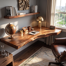 Floating Solid Wood Corner Desk with Live Edge Surface and Organic Wall Mounted Design