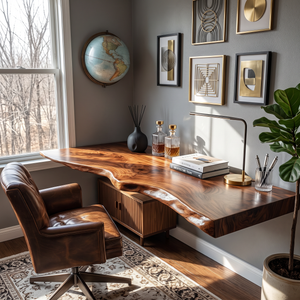 Floating Desk with Sculpted Live Edge and Wall Mounted Design