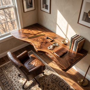 Floating Desk with Sculpted Live Edge and Wall Mounted Design