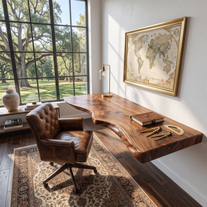 Floating Desk with Sculpted Live Edge and Wall Mounted Design