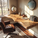 Floating Desk with Sculpted Live Edge and Wall Mounted Design